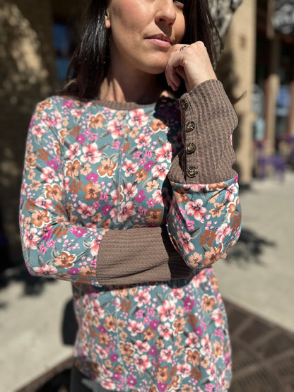 Multi Floral Waffle Knit Long Sleeve