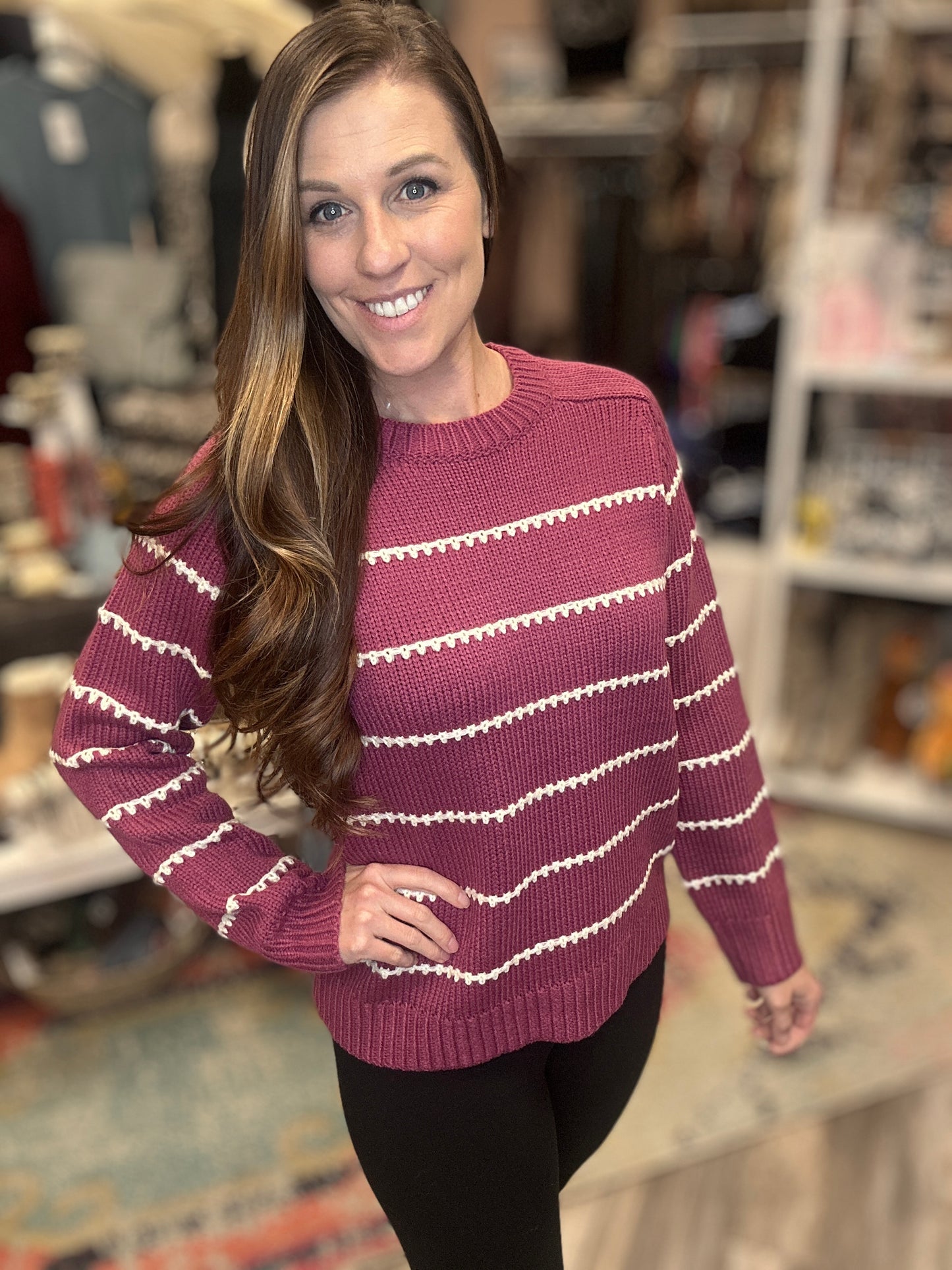 Magenta Blanket Stitch Sweater