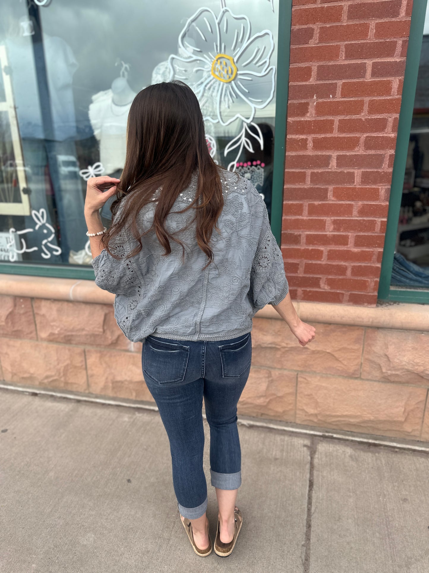 Grey Crochet Cropped Cardigan