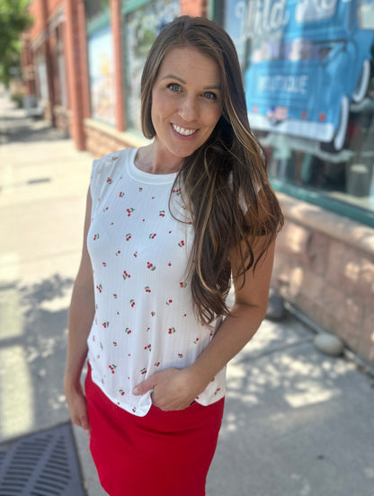 Cherry  Sleeveless Top