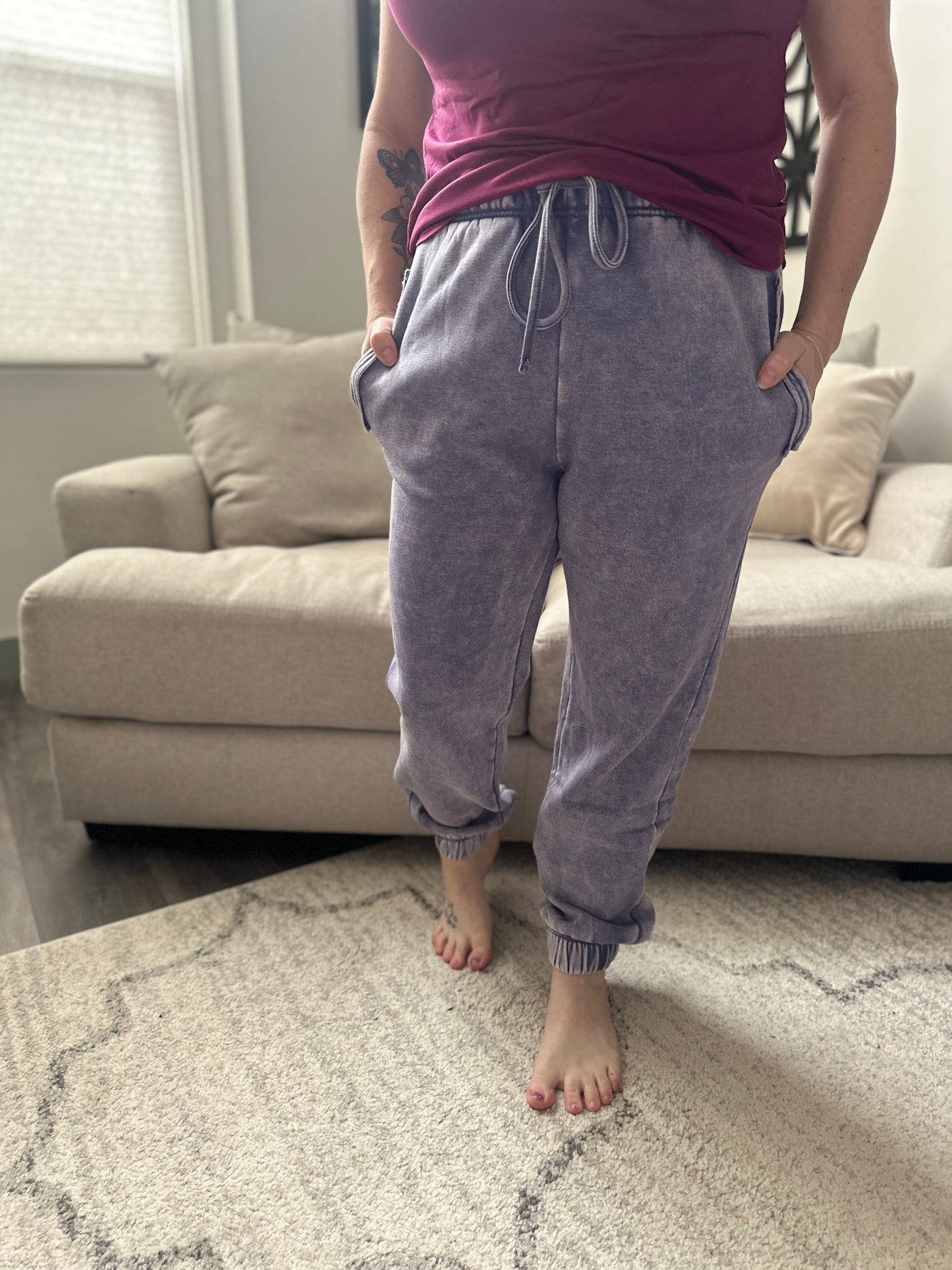 Acid Wash Fleece Sweatpants with Pocket Detail