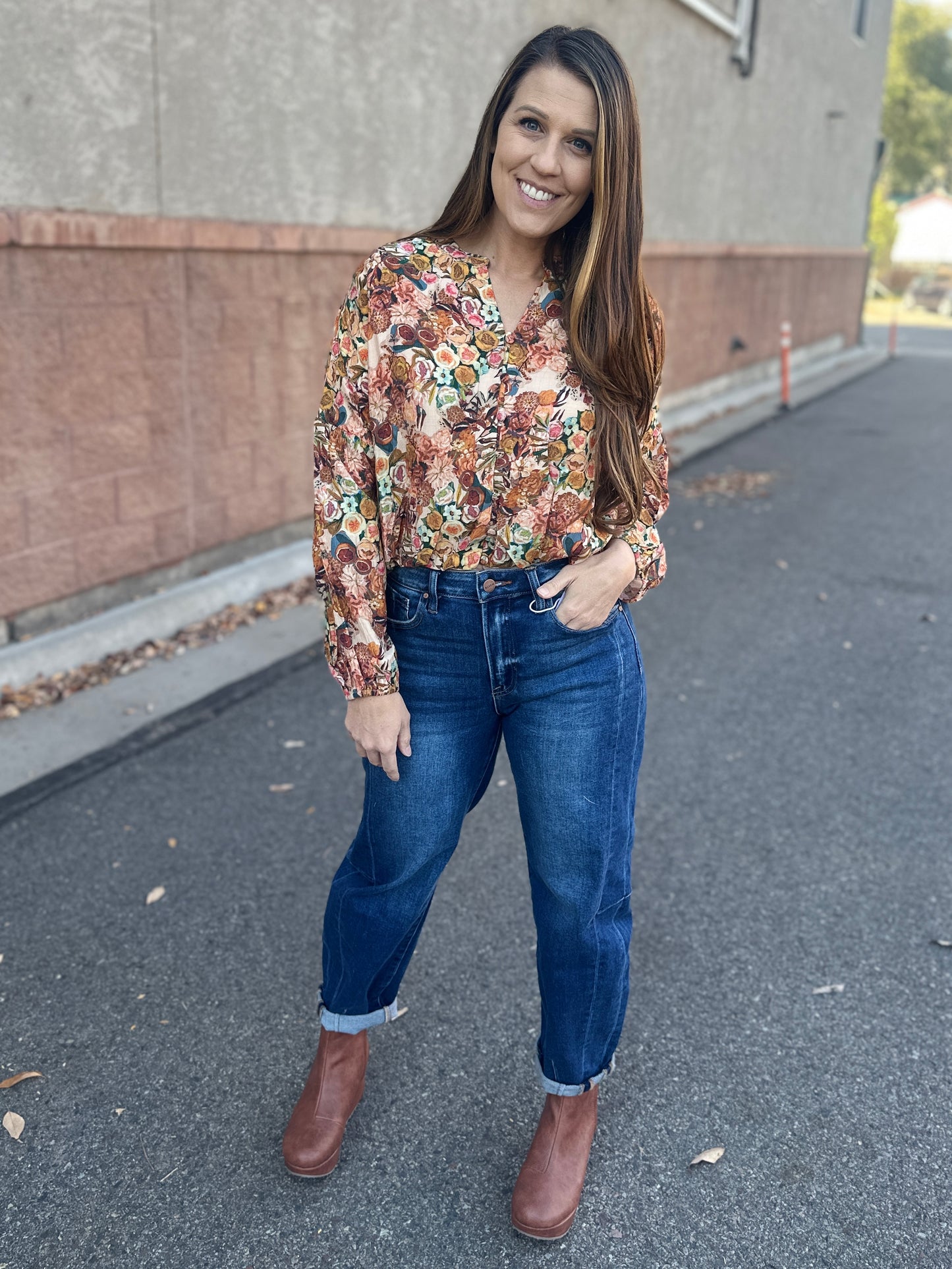 Floral Cropped Button Long Sleeve