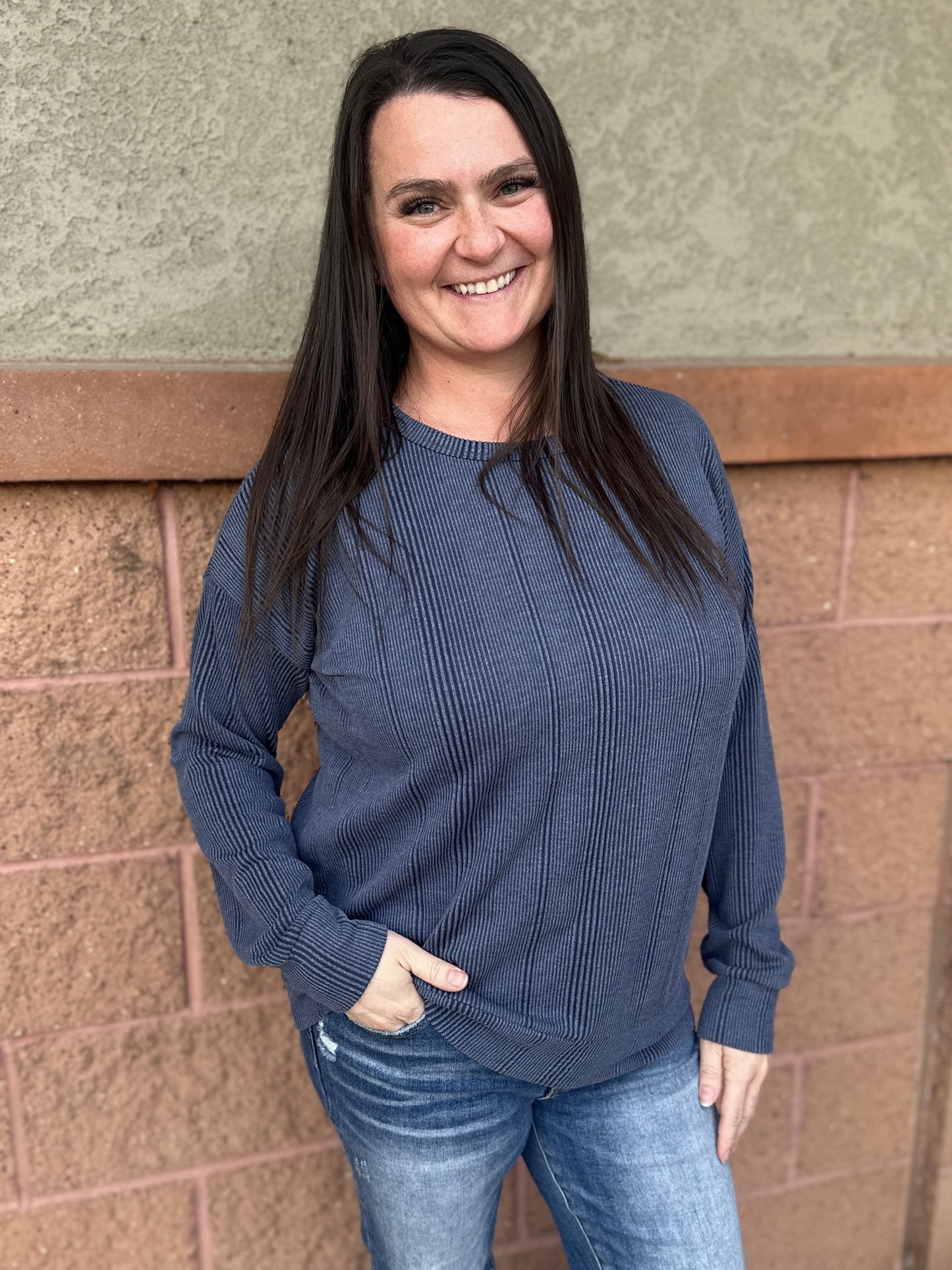 Textured Navy Long Sleeve