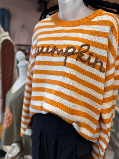 Pumpkin Script Stripe Knit Sweater