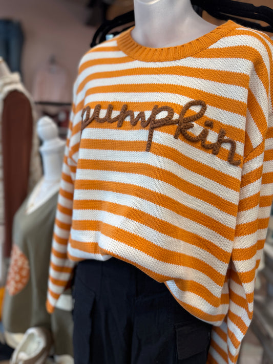 Pumpkin Script Stripe Knit Sweater