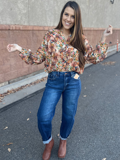 Floral Cropped Button Long Sleeve