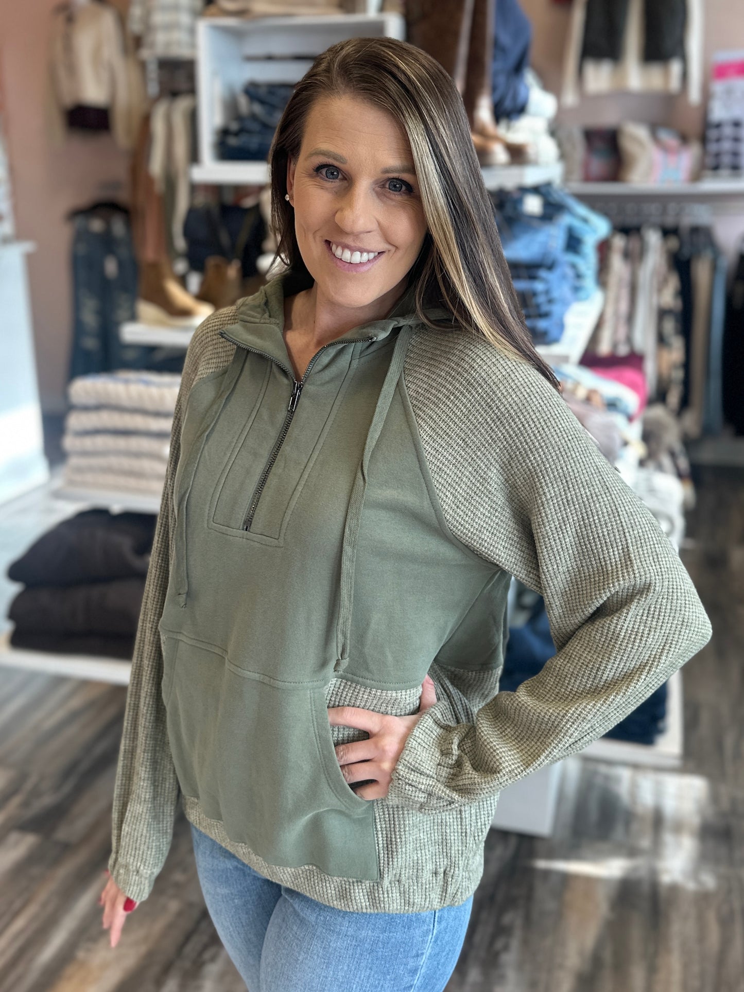 Fleece Mixed Half Zip Pullover