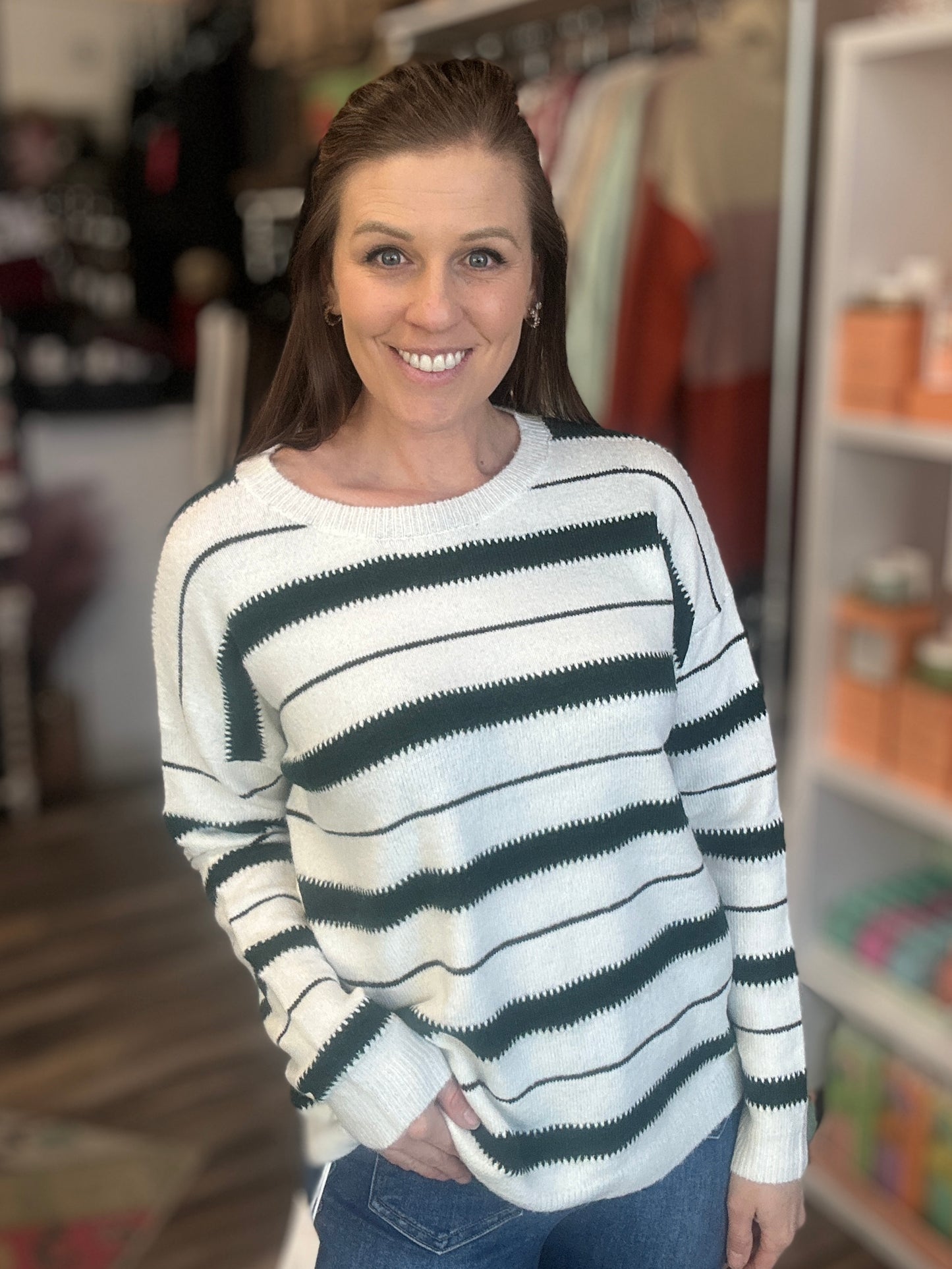 Forest Green Striped Sweater