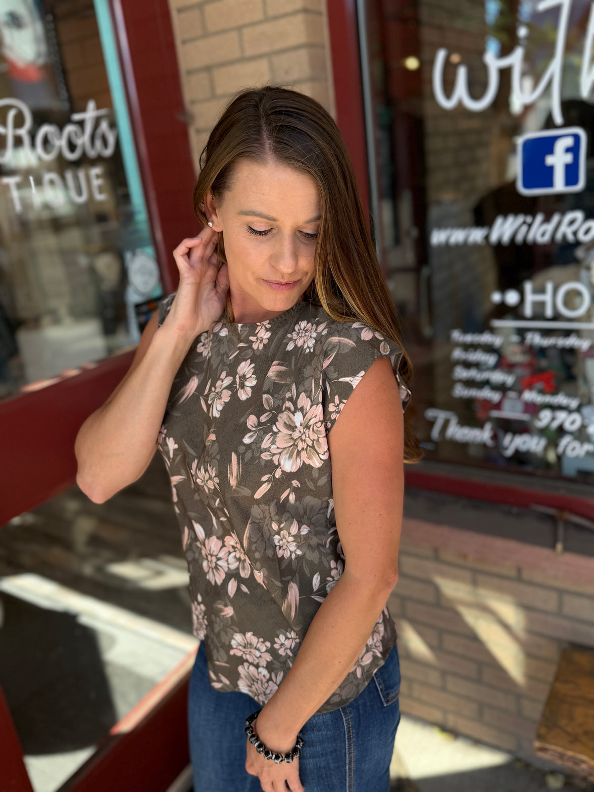 Olive Floral Blouse Top