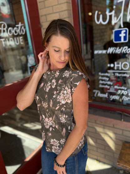 Olive Floral Blouse Top
