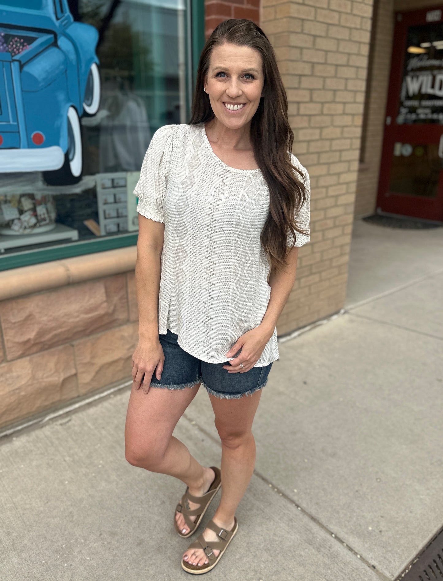 Cream Jacquard Print Top