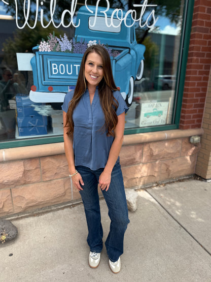 Blue Satin Dolman Blouse