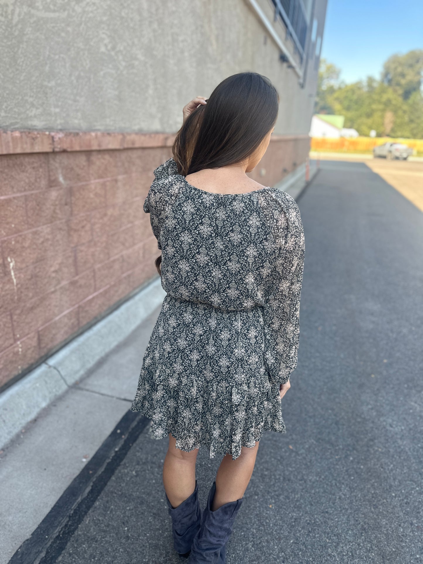 Patterned Tiered Ruffle Midi Dress