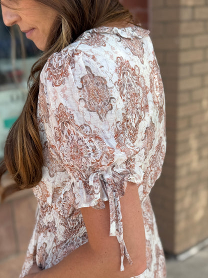 Smocked Waist Tie Sleeve Dress