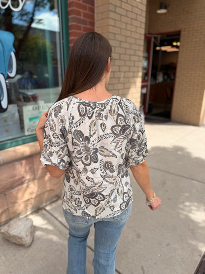 Pintuck Floral Blouse