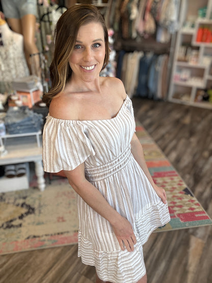 Flutter Sleeve Stripe Linen Dress
