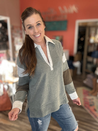 Brushed Stiped Mixed Pullover