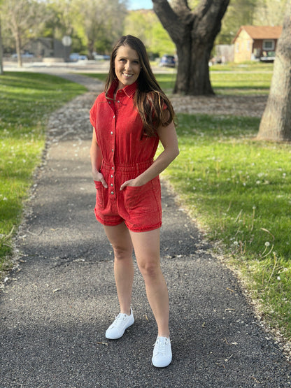 Pocketed Denim Romper