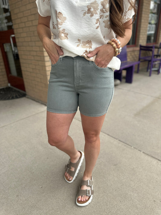 Stone Blue High Waist Shorts