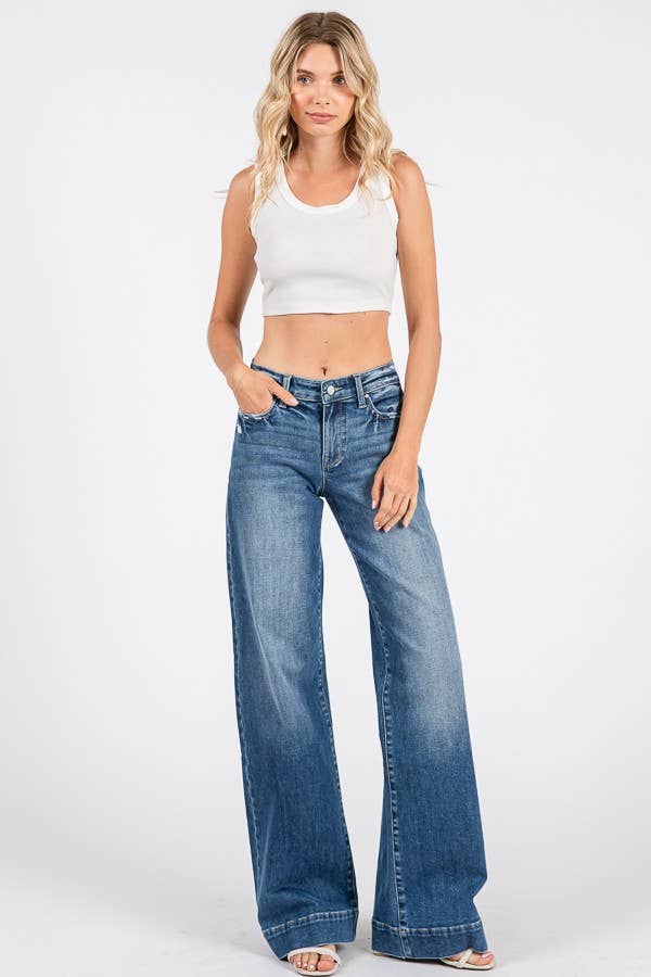 Lynn Mid Rise Wide Leg Jeans