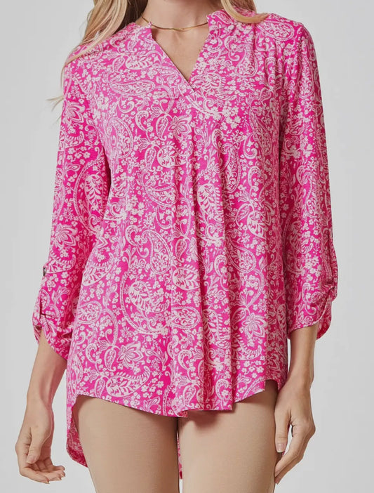 Hot Pink Paisley 3/4 Sleeve Top