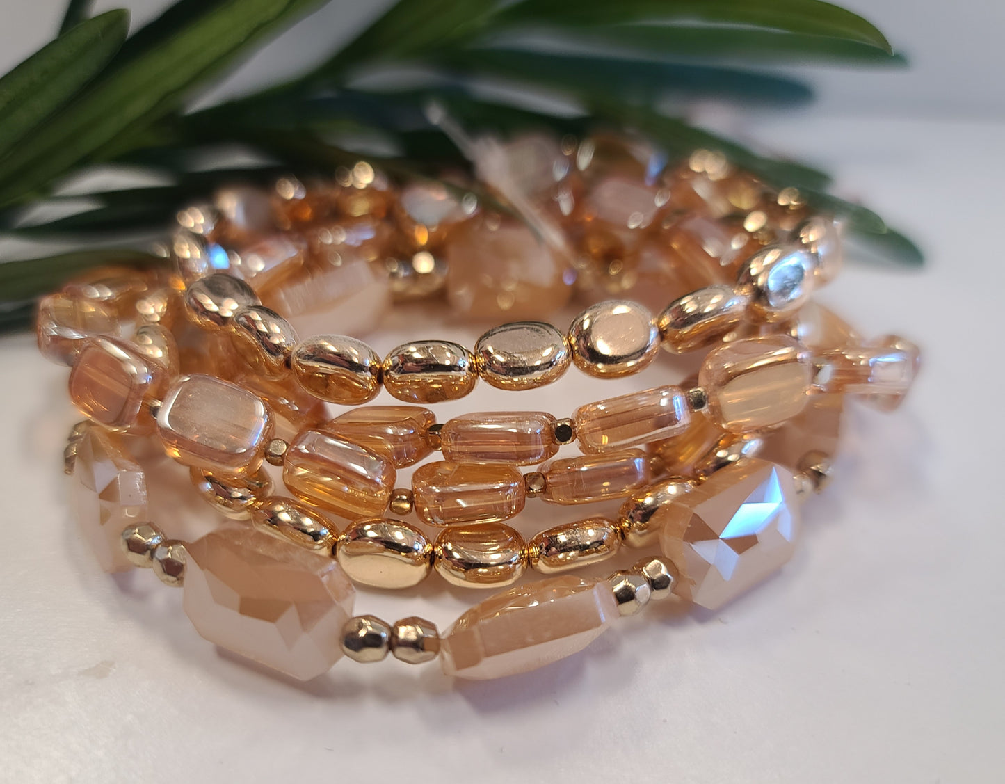 Iridescent Glass, Crystal and Gold Bracelet