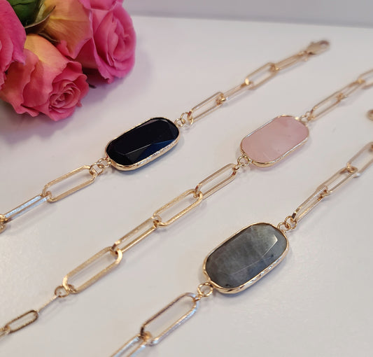 Oval Stone Gold Link Bracelet