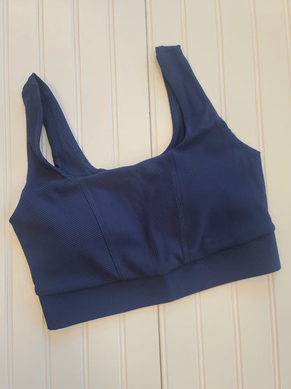 Nylon Rib Square Neck Sports Bra