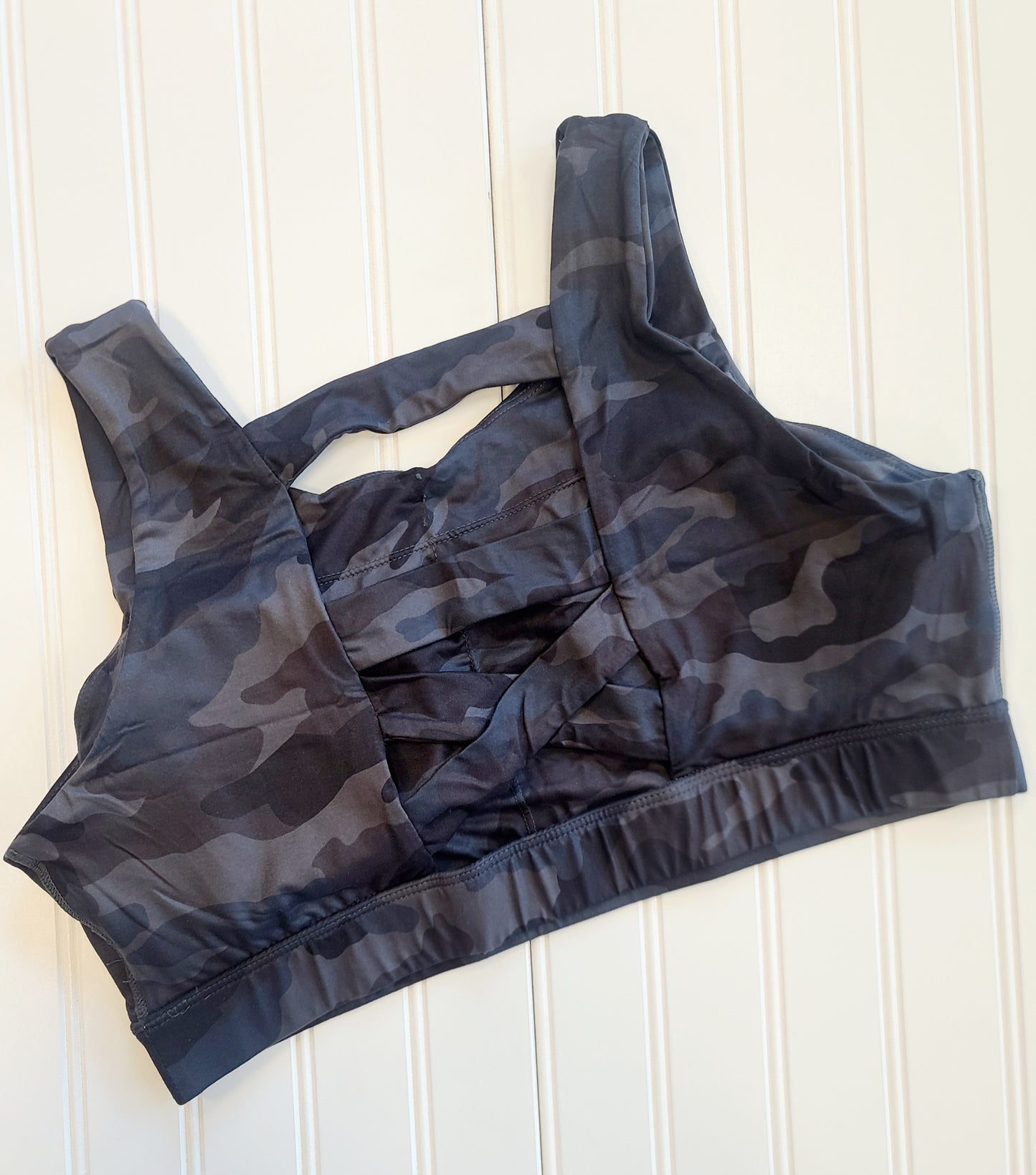 Grey Camo Printed Detailed Sports Bra - Plus