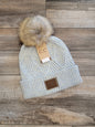 Diagonal Stripe Pom Pom Beanie