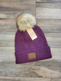 Diagonal Stripe Pom Pom Beanie