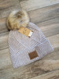 Diagonal Stripe Pom Pom Beanie