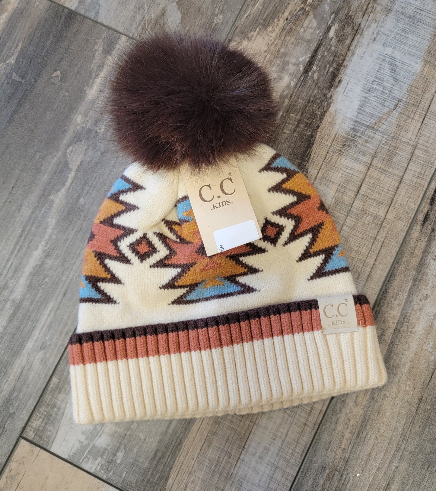 Kids Southwest Pattern Pom Beanie