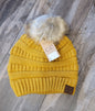 Ribbed Knit Faux Fur Pom Beanie