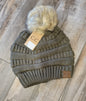 Ribbed Knit Faux Fur Pom Beanie