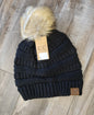 Ribbed Knit Faux Fur Pom Beanie