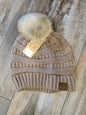 Ribbed Knit Faux Fur Pom Beanie