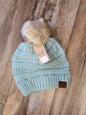 Ribbed Knit Faux Fur Pom Beanie