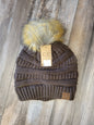 Ribbed Knit Faux Fur Pom Beanie