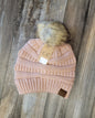 Ribbed Knit Faux Fur Pom Beanie