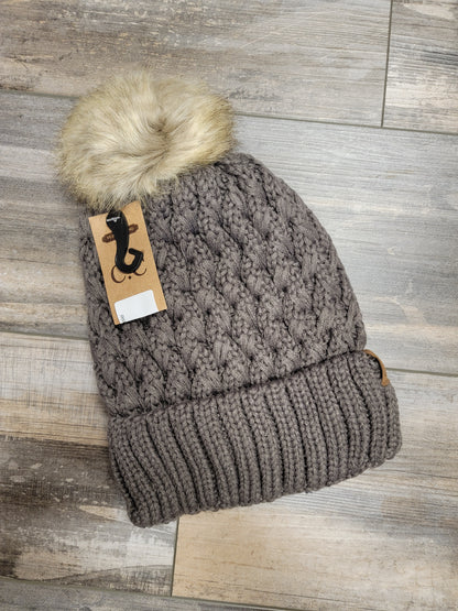 Lattice Stitch Crossover Pom Beanie