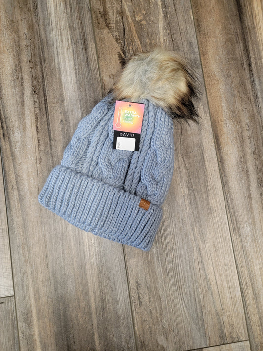 Cable Knit Beanie with Faux Fur Pom