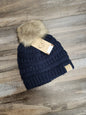 Kids Ribbed Knit Pom Beanie