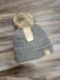 Kids Ribbed Knit Pom Beanie