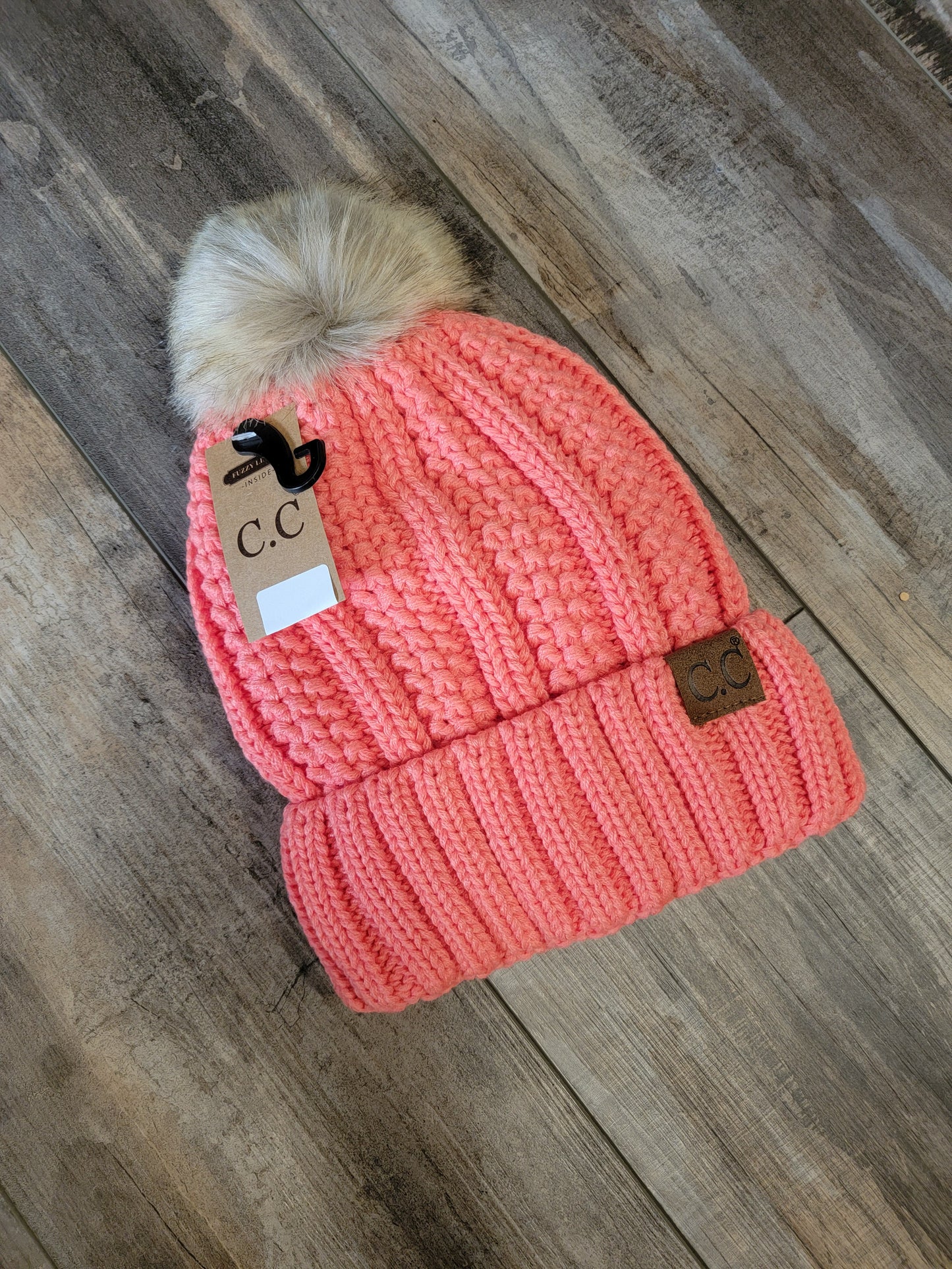 Fuzzy Lined Knit Pom Beanie