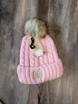 Kids Cable Knit Fur Pom Beanie