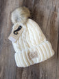 Kids Cable Knit Fur Pom Beanie