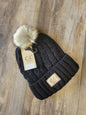 Kids Cable Knit Fur Pom Beanie