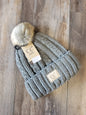 Kids Cable Knit Fur Pom Beanie