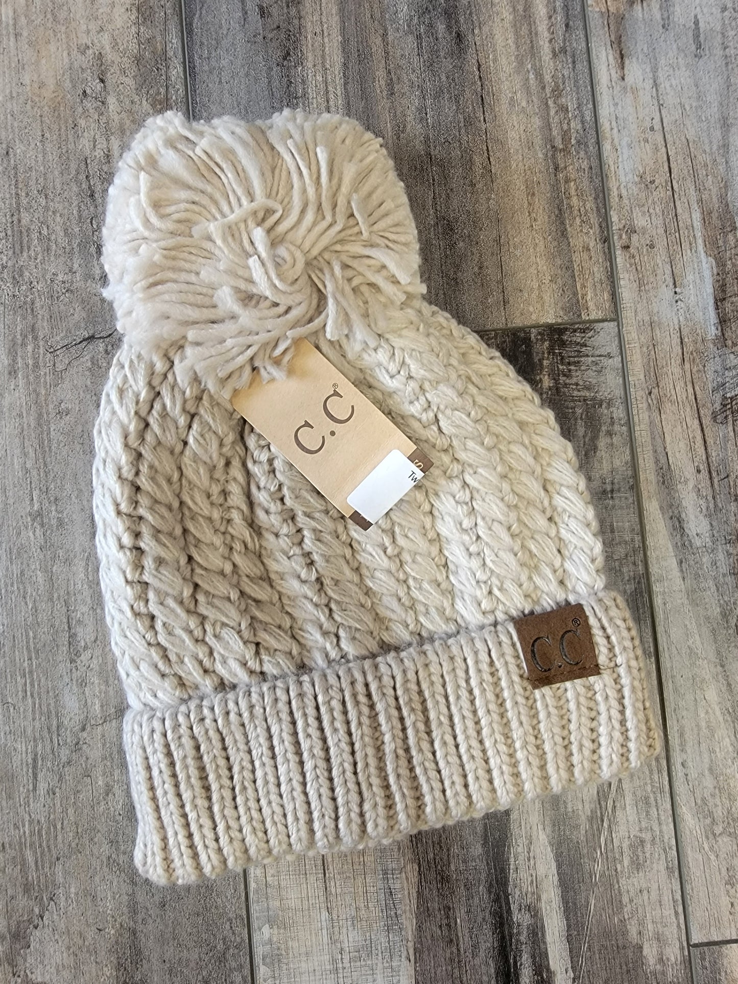 Twisted Mock Cable Knit Pom Beanie